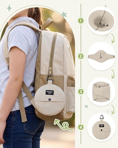 Kids UPF 50+ Waterproof Sun Hat, Packable Wide Brim Bucket Hat - color: Beige