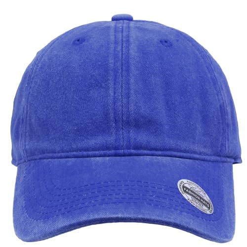 Falari Vintage Washed Cotton Baseball Caps, Original Classic Adjustable Size Low Profile Unconstructed Distressed Dad Hat - color: 1pk - Royal Blue