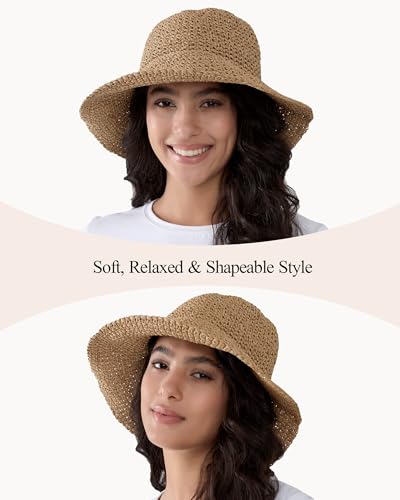 Womens Crochet Straw Sun Hat Foldable Floppy Wide Brim Beach Hat for Summer - color: Khaki