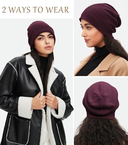 100% Cotton Beanie for Women Men Soft Knit Beanies Warm Winter Hat - color: Wine Red