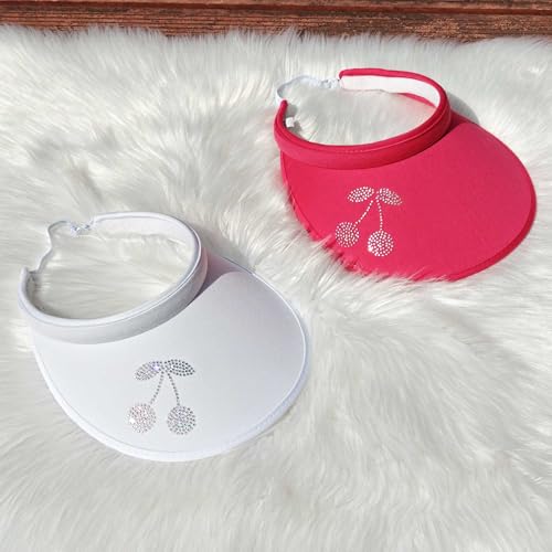 2 Pack Sun Visors Women Wide Brim Clip on Summer Hats Adjustable UV Protection - color: Cherry-white,rose Red