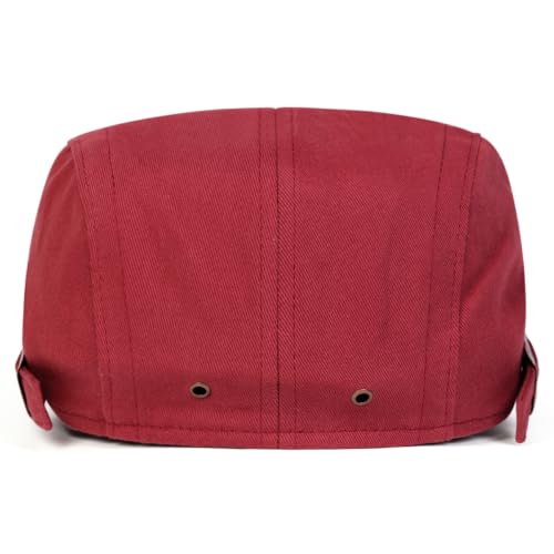 Classic Flat Cap for Men, Adjustable Cotton Newsboy Cap - color: Winered 1