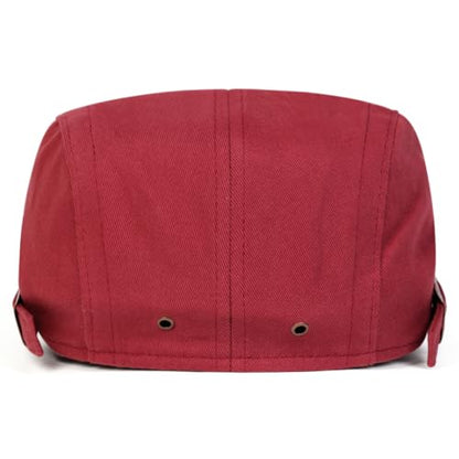 Classic Flat Cap for Men, Adjustable Cotton Newsboy Cap - color: Winered 1