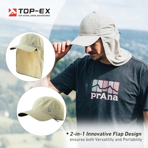 TOP-EX L/XL/XXL UV50+ Waterproof Neck Flap Baseball Sun Cap - color: Beige, size: X-Large