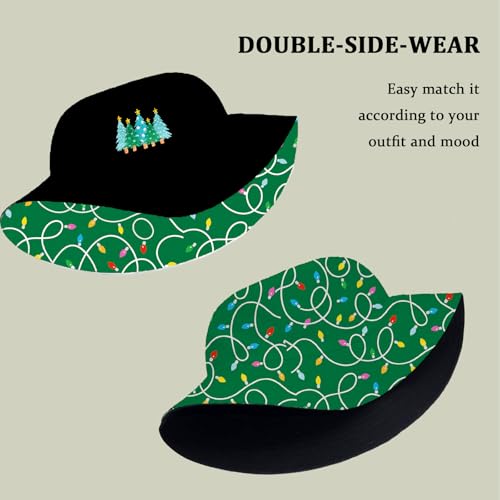Bucket Hat for Men Women Funny Holiday Fishing Hat Cute Fisherman Cap - color: Xmas Green