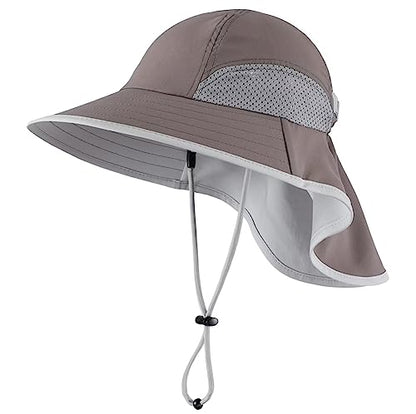 Connectyle Kids Sun Hat Adjustable Fishing Hat for Boys Grils Breathable UPF 50+ Protection Outdoor Beach Hat with Neck Flap - color: Deep Gray
