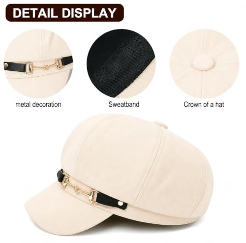 Beret Hat for Women Newsboy Hat Baker Boy Cap y2k Hat - color: Beige