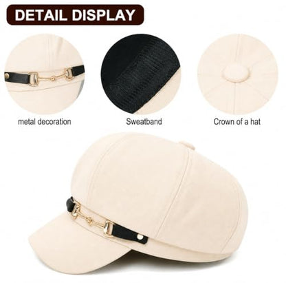 Beret Hat for Women Newsboy Hat Baker Boy Cap y2k Hat - color: Beige