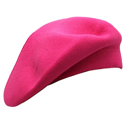 Wheebo Reversible Solid Color French Beret Hat for Women and Girls - color: Hot Pink