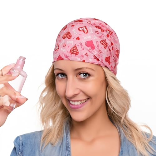 Jemis Sweet Heartwarming Breast Cancer Beanie Hat, Romantic Knitted Hat, Cancer Headwear Caps Baggy Skull Sleep Scarf - color: 2 Pack White & Pink
