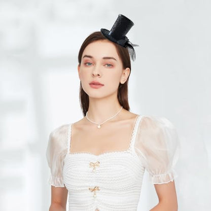 WLBON Halloween Mini Top Hat Headband 1920s Flower Sequins Hair Hoops Bands Fascinator Headpiece Hairband Women Christmas Holiday Festival Parade Cosplay Dress Up Birthday Tea Party Accessories Black - color: Black