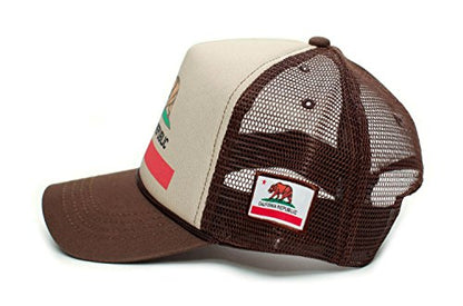 Custom California Republic State Flag Cali Unisex-Adult Trucker Hat Multi - color: Tan/Brown, size: Medium-Large
