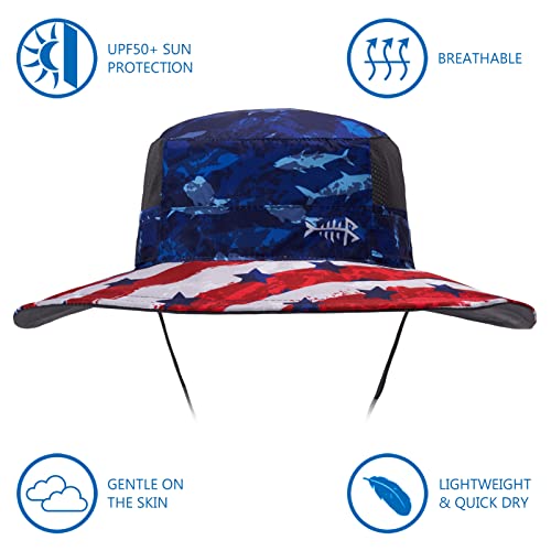 BASSDASH UPF 50+ Sun Fishing Hat Water Resistant with Detachable Neck Flap - color: Americana