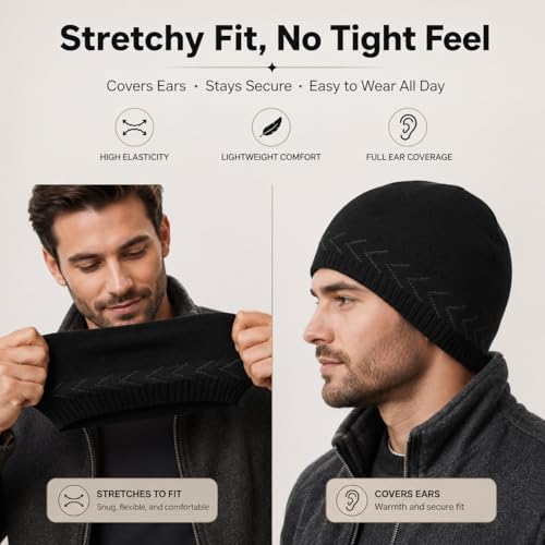 Oversize XXL Winter Beanie Knit Hat for Men - color: D1-black