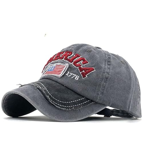 Embroidery American Flag Baseball Cap for Men Women Vintage Washed Distressed Cotton Adjustable USA Dad Hat - color: Grey