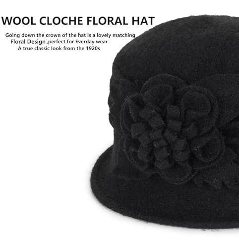 XuoAz Womens Winter Hat 1920s Wool Cloche Hat for Women Ladies Crushable