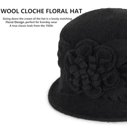 XuoAz Womens Winter Hat 1920s Wool Cloche Hat for Women Ladies Crushable
