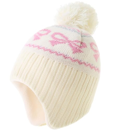 Moon Kitty Baby Girls Earflaps Knit Hats Infant Baby Beanies6-12Months - color: Beige, size: 6-10 Years