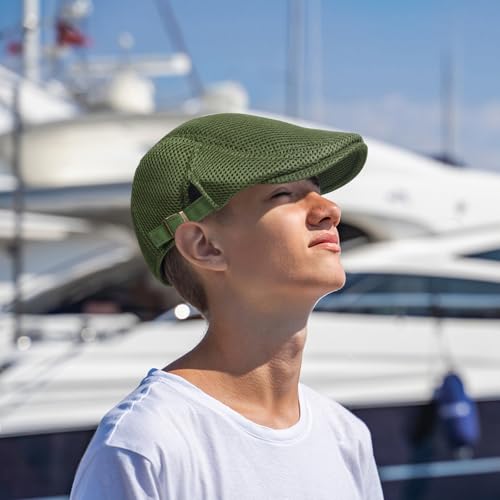meioro Mens Breathable Mesh Summer Hat Adjustable Flat Cap Newsboy Beret Ivy Cap Irish Cabbie Fishing Hats - color: Green