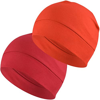 Headshion 100% Cotton Skull Caps Beanie Sleeping Hats for Men Women - color: Red & Orange Red