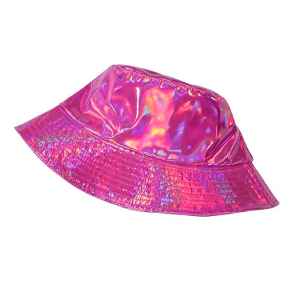 MILAKOO Rave Hologram Metallic Bucket Hat Reversible Cap Reflective Waterproof Rain Fisherman Hat - color: C: Rose Red