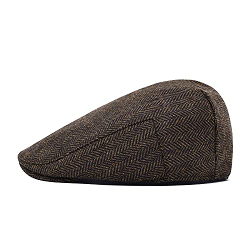 STARANCE Men Wool Blend Newsboy Cap Flat Hat - color: Herringbone Coffee, size: 7 3/4