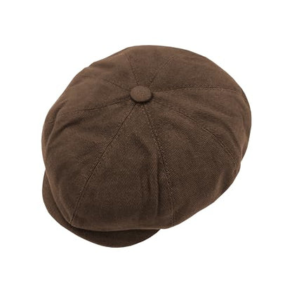 Newsboy Hats for Men Flat Cap Cotton Caps for Men Classic 8 Panel Ivy Hat Driver Cap for Women (Cotton, Denim) - color: Coffee