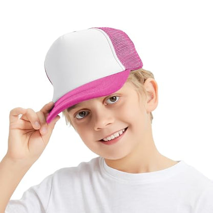 TOPTIE Kids Trucker Hat 5-Panel Foam Front Snapback Cap (Ages 3-7) - color: Hot Pink/White