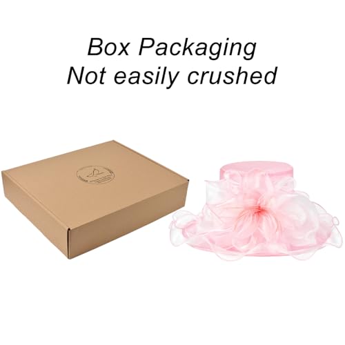 2026 Derby Hat, Classy Sun Hats for Women Ladies, Organza Feather Kentucky Fascinator for Tea Party Church UV Protection - color: D2867-pink+white