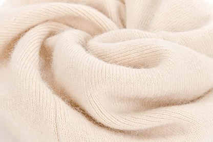 Women's Double Layer Winter Slouchy Knit Beanie Hat with Real Fur Pom Pom - color: Beige Pom