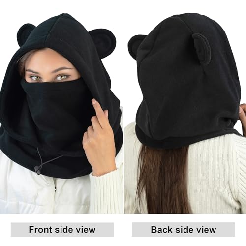 Fleece Balaclava Over Helmet - Warm Helmet Ninja Hood - Snowboard Hooded Hat Neck Gaiter Ski Mask - color: Black-earsup, size: One Size