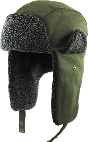 Wool Blend Aviator Trapper hat Trooper Ear Flaps Ushanka Eskimo Russian Warm Winter Cold… - color: 1. Olive Wool Blend