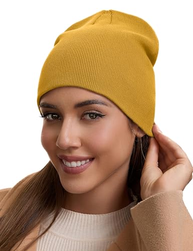 vidsel 100% Cotton Beanie Hat for Men Women, Soft Cuffless Knit Skull Cap - color: 1pc-yellow