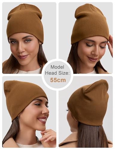 vidsel 100% Cotton Beanie Hat for Men Women, Soft Cuffless Knit Skull Cap - color: 1pc-light Coffee