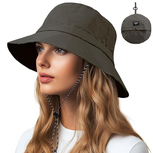NPQQUAN Sun Bucket Hats for Woman Men Lightweight Sun Hat Packable Foldable - color: (Darkgray)