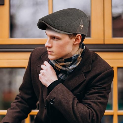 meioro Men's Cotton Newsboy Hat Adjustable Tweed Flat Cap for Men - color: Coffee