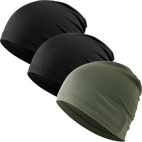 WTACTFUL 3-Pack Breathable Cooling Skull Cap for Men Women Thin Beanie - color: Black+black+deep Green