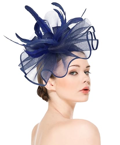 dressfan Womens Fascinator Hat Headpiece Vintage 20s 50s Accessories Headband for Derby/Wedding/Cocktail/Wedding/Tea Party - color: Navy Blue