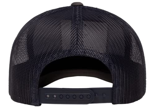 Yupoong Classic Mesh 6 Panel Retro Trucker Cap | Mid Profile Snapback - color: Charcoal/Navy