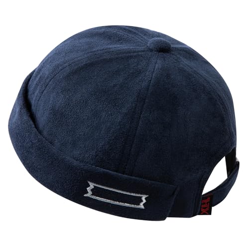 Vintage Brimless Hats for Men Retro Doker Hat Sailor Fisherman Leon Hat Casual No Visor Skullcap Beanie Hip Hop Hats - color: Mg-xgmxhjh12-blue