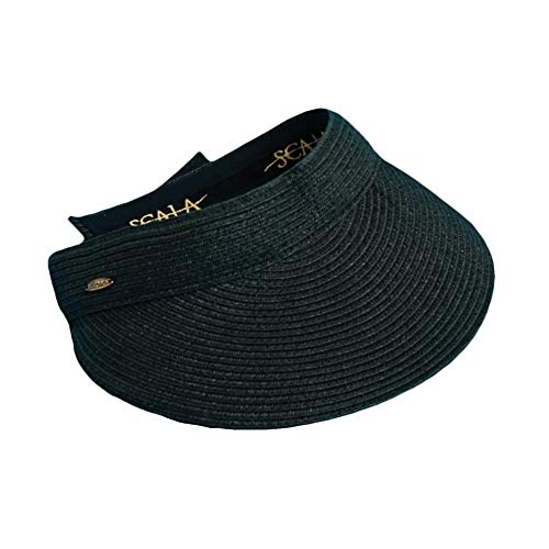 Scala - Sun Visor Hat for Women, Paper Braid, Wide Brim, UV Protection - color: Black