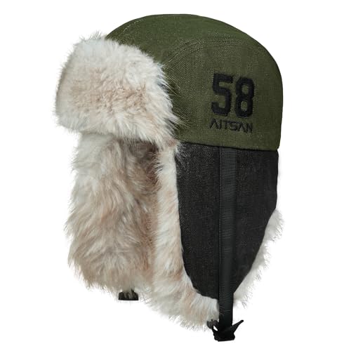 Croogo Trapper Hat Winter Hats for Men Trooper Russian Warm Hat with Ear Flaps Women Ushanka Fur Hat Windproof Ski Hat - color: Pl2510-green
