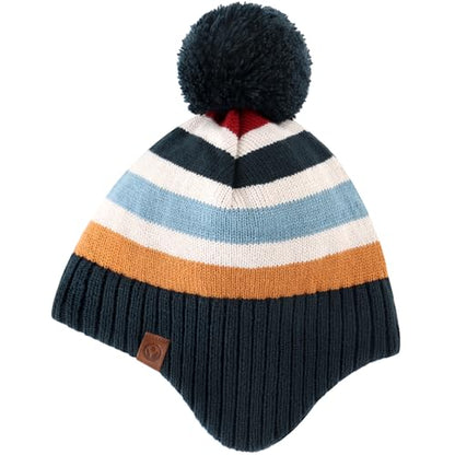 Duoyeree Kids Beanie Dinosaur Pom Pom Knit Winter Hat Fleece Lined for 1-7T - color: Stripes, size: 1-2T