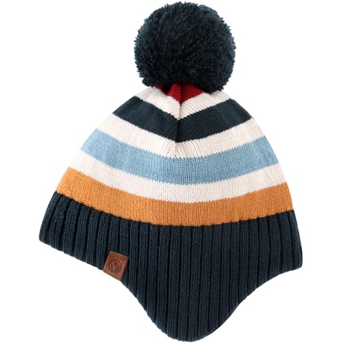 Duoyeree Kids Beanie Dinosaur Pom Pom Knit Winter Hat Fleece Lined for 1-7T - color: Stripes, size: 2-4T