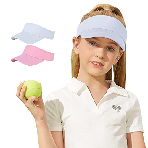 Century Star Kids Visor Sun Hat | UPF 50+ Adjustable Sports Cap for Girls & Boys | High Ponytail Tennis Golf Beach Running - color: White&pink, size: 6-12 Years