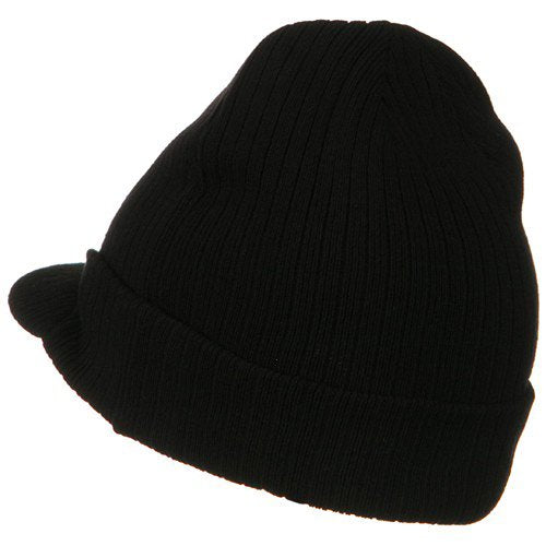 e4Hats.com Big Knit Ribbed Beanie with Visor - color: Black