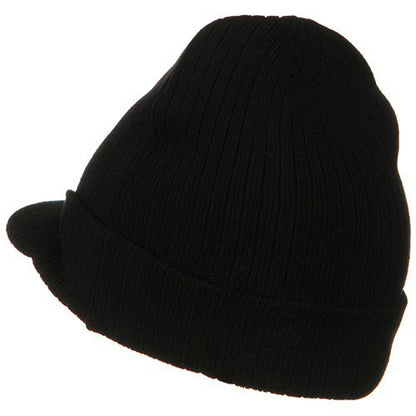 e4Hats.com Big Knit Ribbed Beanie with Visor - color: Black