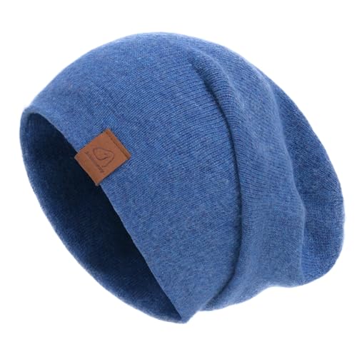 jaxmonoy Slouchy Knit Beanies Winter Hats for Women Men Soft Warm Reversible Slouch Cuffed Skull Knitted Beanie Cap - color: Denim Blue