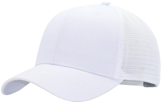 Mens Mesh Snapback Trucker Hat Baseball Cap, Fits OSFM&XXL Head - color: Curved White, size: X-Large-XX-Large