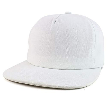 Trendy Apparel Shop Plain Unstructured 5 Panel Flat Bill Snapback Baseball Cap - color: White